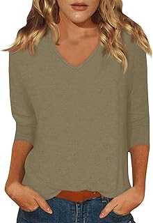 Women's Casual 3/4 Sleeve T Shirt Round Neck Trendy Solid Colour Single Top Basic T Shirt Shirt Loose Fit Pullover
