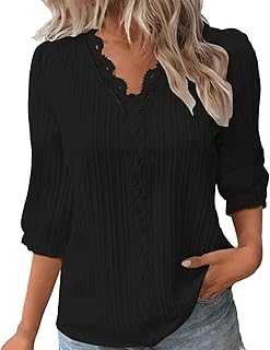 Summer Tops for Women UK Lace Splicing Hollow Bubble White Blouses Women Solid Color Plus Size Going Out Tops Womens Short Sleeve V Neck T Shirts for Womens Elegant Smart Deals of The Day