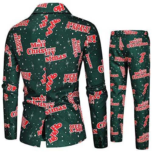 Men Suits Fashion Casual Christmas Printed Suit Jacket Pants Suit 2 Piece Mens Suits