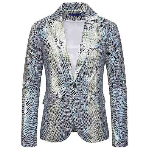 3D Snake Skin Printed Business Affairs Wedding Stage Suit Casual Slim Fit Mens Blazer Jacket