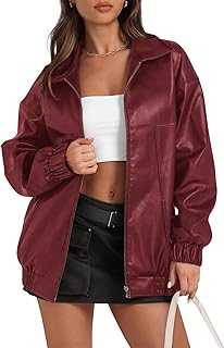 Yousify Womens Leather Jacket Oversized Faux Casual Zip Up Bomber Motorcycle Jackect Trendy Fall Winter Clothes S-XXL