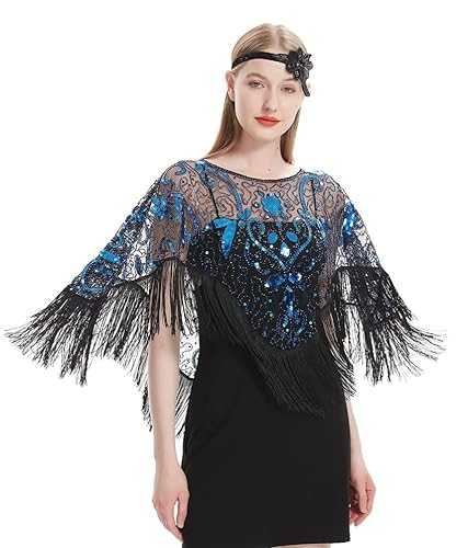 1920s Shawl Flapper Shawl Wraps Sequin Beaded Gatsby Shawls for Women Evening Sequin Cape