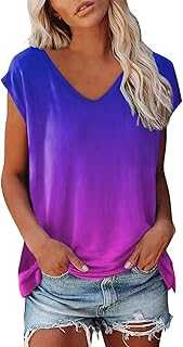 Women's V-Neck Short Sleeve Casual Loose Shirt Gradient Printed T-Shirt Top Glitter Pants