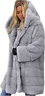 RLEHJN Womens Faux Fur Coat UK Sale Clearance Long Faux Fur Jacket Ladies Winter Coat Zip Up Padded Overcoat Warm Plush Hooded Jackets Artificial Fur Long Sleeve Thicken Outerwear 8-24