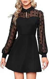 Womens Wedding Guest Dress Lace Elegant Long Sleeves Black Dress for Party Evening Cocktail Dress Bridesmaid Dress High Waist Hollow Out Casual Dress Vintage Work Dress for Mini Ball Gown