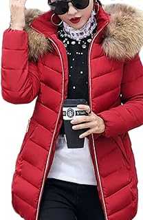 YMING Ladies Winter Long Jacket for Winter Puffer Quilted Jacket with Detachable Fur Hood