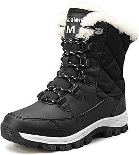 Classic Pink Womens Warm Winter Snow Boots Fur Lined Hiking Walking Lace Up Outdoor Anti Slip Shoes
