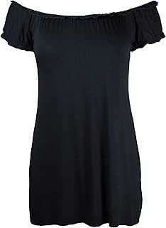 New Ladies Off Shoulder Gathered T-Shirt Tops Womens Gypsy Boho Ruched Elasticated Stretch Top Plus Size