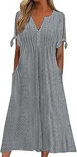 Summer Dresses for Women UK 2025 Short Sleeve Vacation Maxi Dress with Pockets Causal Tunic Beach Sundress Plus Size