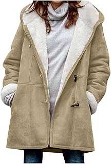 Winter Coat Womens Jackets Faux Suede Fleece Coat Womans Coat Plus Size Fuzzy Jacket Womens Parker Coat Women'S Hooded Warm Coat Pocket Furry Horn Button Thcik Jacket Clearance