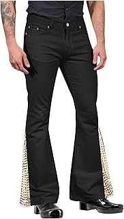 Mens Bell Bottom Pants 70S Mens Sequin Flared Trousers Wide Leg Trouser Soft Dancing Pant Casual Fashion Pant Vintage Stretch Trousers Classic Comfort Pants Retro Disco Trouser