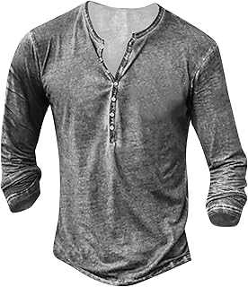 Mens Distressed Henley Shirts Retro Long Sleeve T Shirt Mens Workout Tee Shirts Casual Button Down Vintage T-Shirts for Men