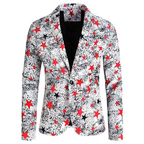 Men's Suits Christmas Printed Single-breasted Casual Suit Men's Coats Men Slim Fitted Suits Funny Casual One Button Holiday Suit Printed Pocket Buttons V Neck Suit