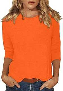 3/4 Sleeve Tops for Women Crew Neck Women's T-Shirts Ladies Casual Shirts