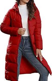 Zeiayuas Women Padded Long Puffer Coat Winter Longline Jacket Quilted Coats with Pocket Sporty Thicken Casual Down Jacket Plus Size Plain Full Zip Classic Padded Overcoats Down Coats