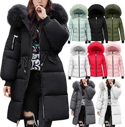 Womens Quilted Jacket Winter Puffer Coats Ladies Lightweight Down Jackets with Fur Hood Plus Size Warm Long Sleeve Parka Outwear Trench Coat