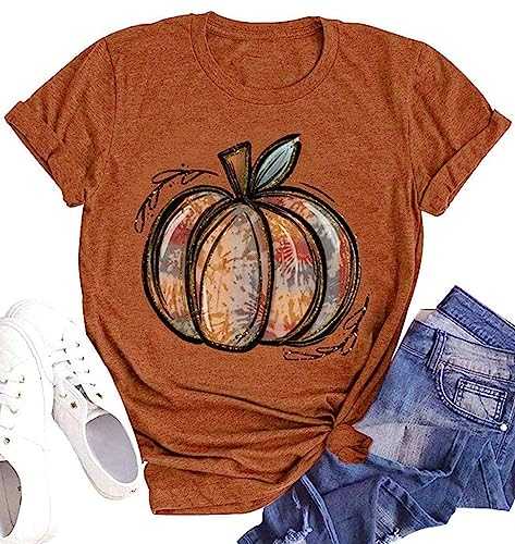 Halloween Pumpkin Shirt Women Plaid Leopard Graphic Tees Funny Cute Short Sleeve Fall Shirt Thanksgiving Gift Tops