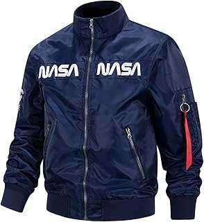 Men's Bomber Jacket Nasa Logo Embroidered Casual Zip Stand Collar Bomber Jacket Outwear