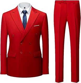 BoShiNuo Men's Slim fit Casual Double Breasted Suit Trousers Business Suit Jacket Slim fit Blazers Coat Pants 2 Pcs Set