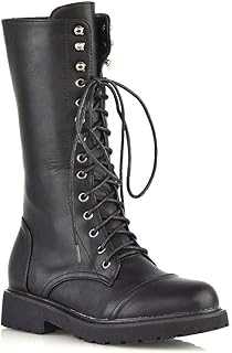 Womens Mid Calf Lace Up Ladies Combat Punk Biker Goth Black Boots Shoes Size