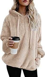 Hormtaer Womens Fleece Hoodie Oversized Jacket Casual Jumper Loose Long Sleeve Coat Winter Sweatshirt Warm Fuzzy Fluffy Zip Tops Pullover with Pockets