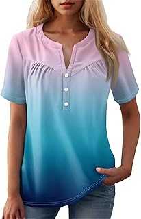 Womens Casual Short Sleeve Tops V Neck Dressy Summer Shirts Trendy Button Down Tunic Blouses 2025 UK