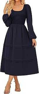 GRACE KARIN Women's Casual A-Line Dress with Mid-Length Layered Hem Round Neck Long Sleeves and Pockets