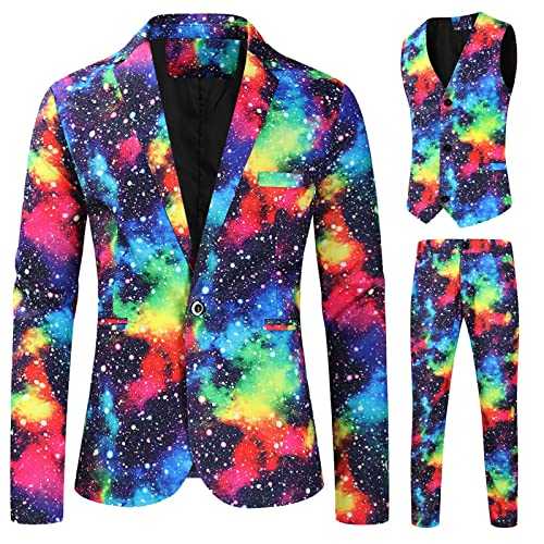 Party Suit Men's Colourful Suit Men's Slim Fit 3-Piece Party Suit Men's Four Seasons Can Wear A Ball to Play Dating Digital Print Suit Vest Trouser Suit 3-Piece Suit Suit 28