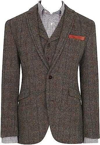 Brook Taverner Men's Sumburgh Harris Tweed® Wool Jacket Coat in Green - Tailored, Comfortable Fit Long Sleeved Single Breasted Formal Plaid Blazer