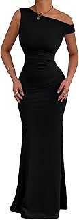 Womens Off The Shoulder Maxi Dress Sleeveless Ruched Fishtail Sexy Bodycon Long Dress for Wedding Guest Party Evening Gown