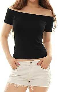 Allegra K Women's Christmas Costumes Short Sleeves Off The Shoulder Solid Crop Top