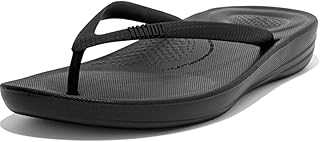 Women's iQushion Ergonomic Toe Thong Sandals Flip Flops, All Black, 9 UK