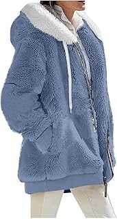HSUAYEUD Womens Fleece Jackets Full Zipper Hoodie Coats Winter Warm Soft Teddy Hooded Fluffy Jacket Overcoat Cardigan with Pockets