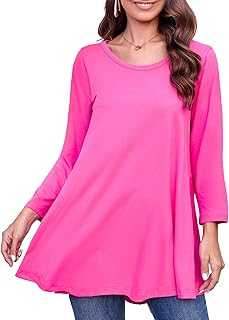 splensive Tunic Tops for Women Plus Size 3/4 Sleeve Crew Neck Swing Flare Loose T-Shirt Blouses to Wear with Leggings