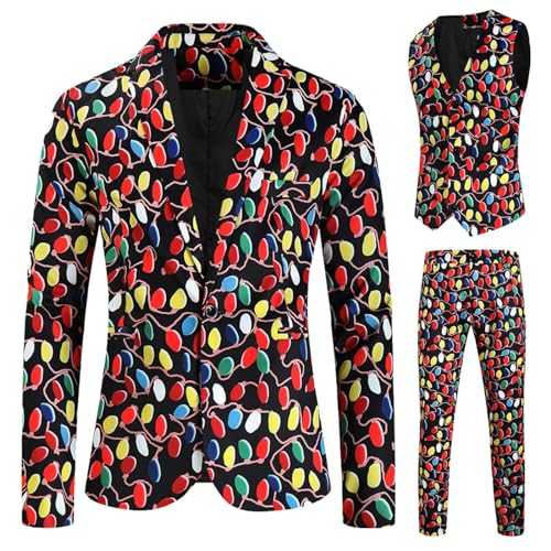 Men's Suits Christmas Printed One Button Jacket Suit Party Lapel Suit One Button Long Sleeve Jackets Dinner Blazer for Formal and Leisure Occasions