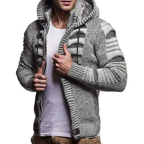 Knitted Hoodie Men Mens Zip Up Knitted Cardigan Chunky Outwear Top Print Stand Collar Fleece Lined Coat Autumn Winter Thick Sweater Outwear
