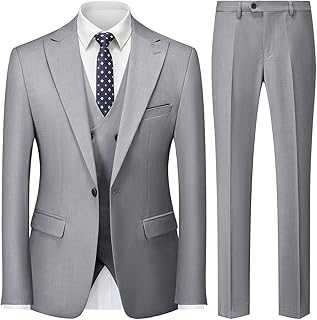 MODFUL Mens Suits 3 Piece Slim Fit Business One Button Tuxedo Wedding Blazer Waistcoat Trousers Set