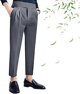 Men's Classic Gurkha Naples Italian Style Pants No Belt Required Dress Pants, Men's High Waist Slim Fit Wrinkle-Free Suit Trousers