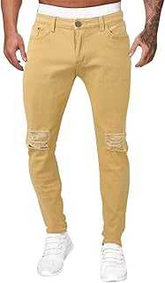 BiCophy Men Denim Jogger Jeans Fashion Moto Biker Jeans for Men Ripped Destroyed Stretchy Knee Holes Slim Fit Tapered Skinny Leg Jeans Denim Pants