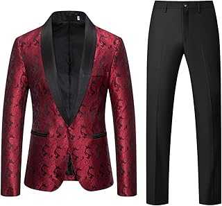Men Tuxedo Suit Set 2 Piece Slim Fit Paisley Floral Prom Homecoming Wedding Dress Suits