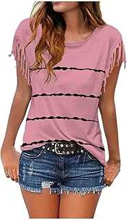 Generisch Blouse Loose Casual O-Neck Women Prints Pocket Prints Short Poster Women's Blouse for Women Blue Glitter Top