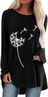 Womens Long Sleeve Tops Size 20-22 UK Womens Solid Color Casual Crew Neck Raglan Dandelion Printing Long Sleeve Tshirts Blouse Top Yoga Workout Gym Tops for Women UK Promotions