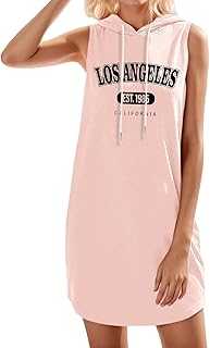 Dress for Women Solid Drawstring Hooded Dress Casual Sleeveless Mini Dress Summer Sport Dress Gym Running Exercise Dress