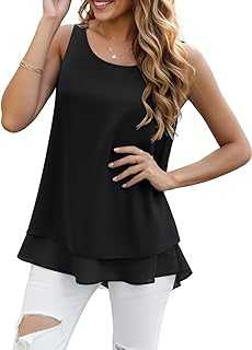 YGJIEGENG Women's Sleeveless Chiffon Tank Tops Double Layers Casual Blouse Tunic