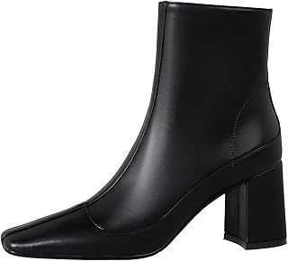 Mo Joc Women Fashion Sheepskin Booties/Ankle Boots with Square Toe and Block Heels and Side Zippers