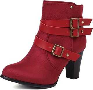 SJJH Casual Women Ankle Boots with Buckles and High Block Heels