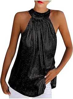 Halter Neck Sequin Top Women UK Sale Clearance,Sparkly Tops Ladies Camisole Summer Tops Sexy Vest Tops Sleeveless Glitter Tank Tops Blouse Tshirts Elegant Going Out Cami Tops for Night Club