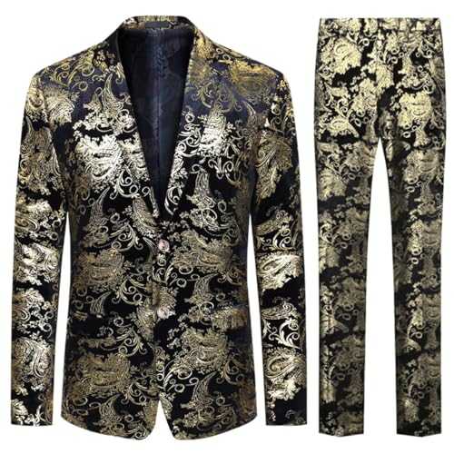 Allthemen Mens Tuxedo Suits 2 Piece Slim Fit Luxury Casual Wedding Business Dinner Jacquard Suit for Men Jackets Blazer Trousers
