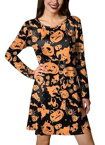 For G and PL Halloween Womens Long Sleeve Skeleton Fancy Dress Pumpkin Costume XS-XXL