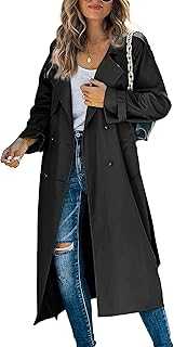 Women's Classic Long Trench Coat Double-Breasted Lapel Long Sleeve Windproof Overcoat with Belt